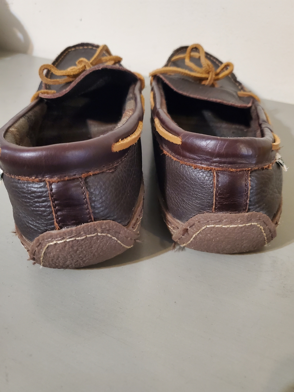 L.L. Bean Dark Brown Leather Moccasin Slip-Ons with Tan Laces - Picture 6 of 7